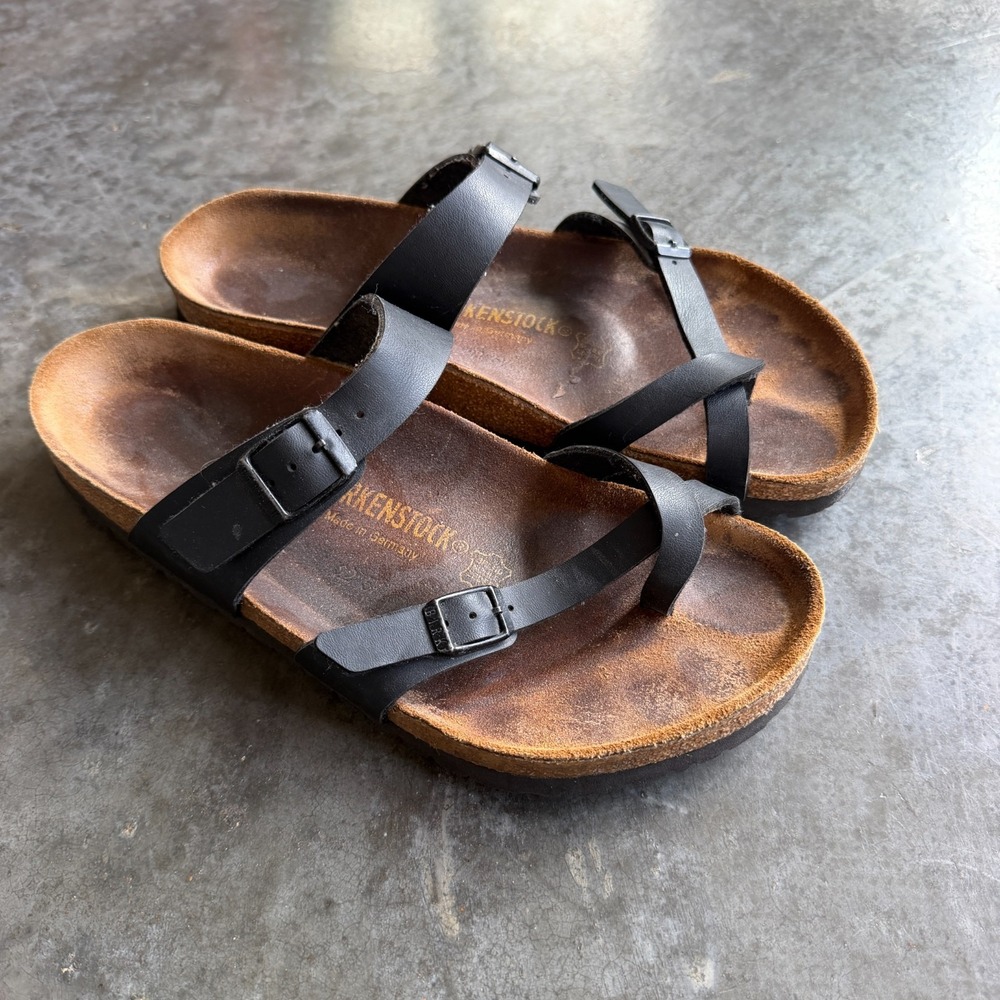 Birkenstock Mayari 41 Reg Wide Black Strap Leather Very Lightly Used Sandals
